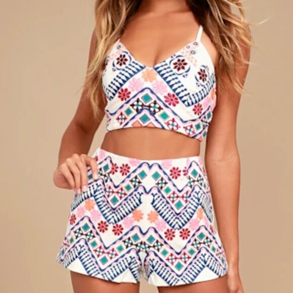 Lulus Rhythm Is Gonna Get You Embroidered White Top - Size S - Picture 2 of 3